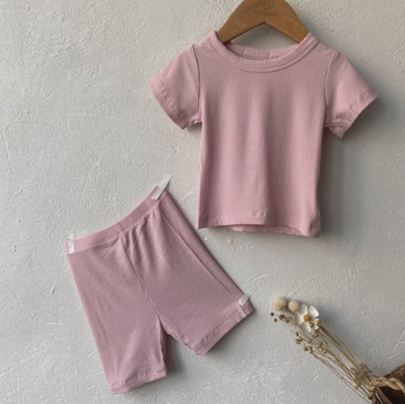 PEEKABOO RIBBED SOFT STRETCHY PAJAMA SET TOP SHORT SLEEVE SHORTS - Picture 8 of 8